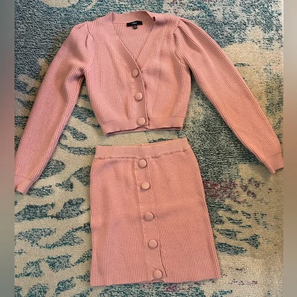 Autumn Scenery Dusty Pink Knit Two-Piece Sweater Mini Dress size M - Picture 7 of 7